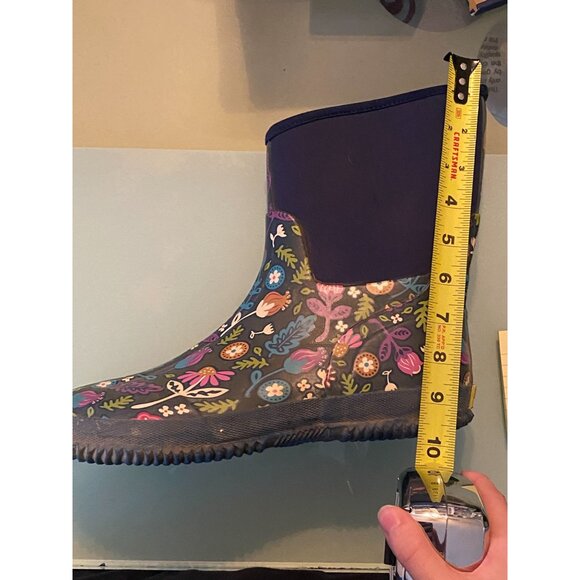 Floral Print Rubber Rain Boots With Funky Patterns & Navy Trim - Picture 2 of 3